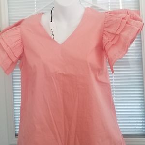 Moelleux Salmon ruffled sleeve blouse sz S
